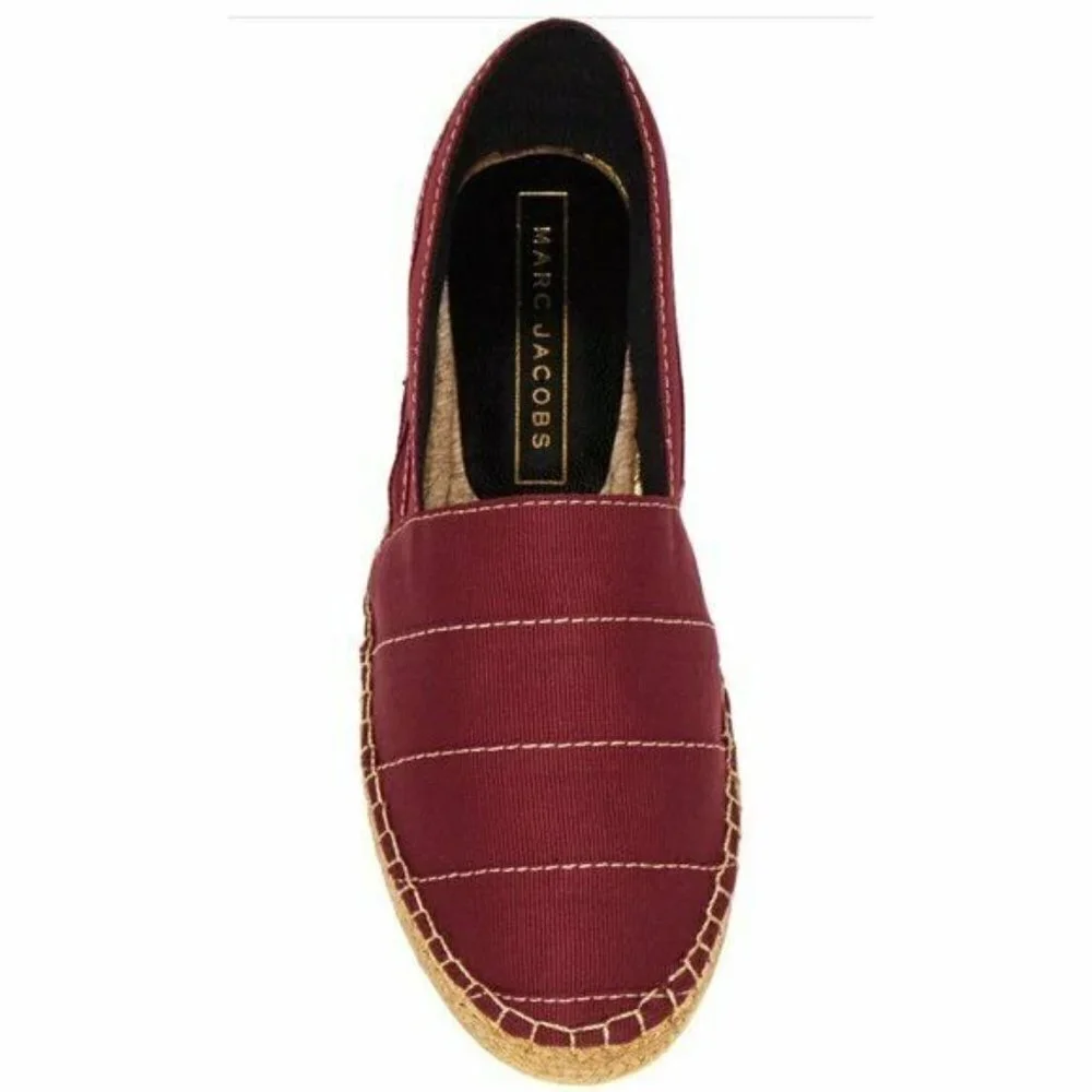 Marc Jacobs Womens Red Wine Sienna Gold Heel Espadrilles Slip On Flats Sz 8 New